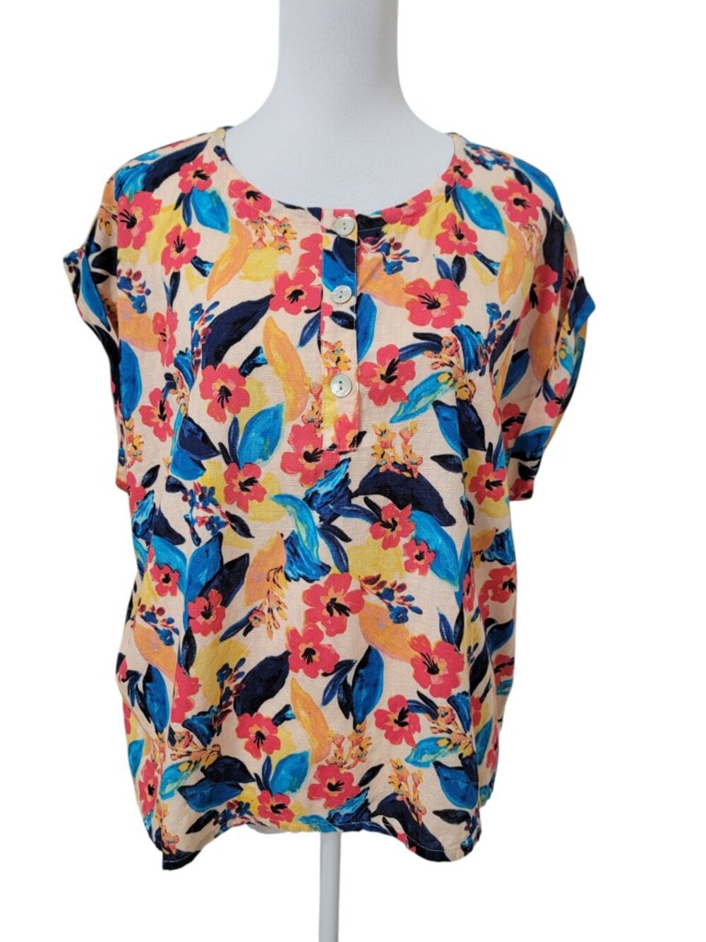 Zac & Rachel Size XL Vibrant Floral Print Short Sleeve Blouse